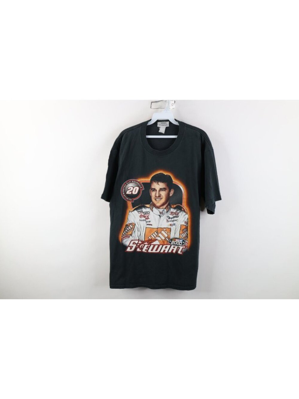 Vintage Y2K 2000 NASCAR Mens Large Faded Tony Stewart Racing T-Shirt Black